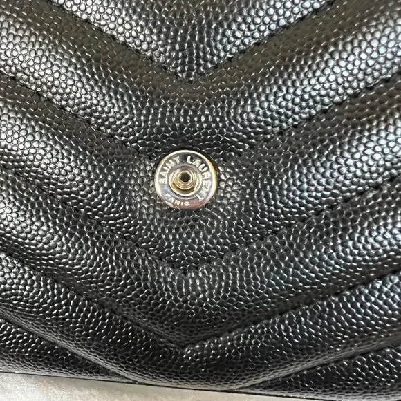 YSL Saint Laurent MONOGRAM CHAIN WALLET | BLACK GRAIN DE POUDRE EMBOSSED LEATHER - Picture 9 of 16